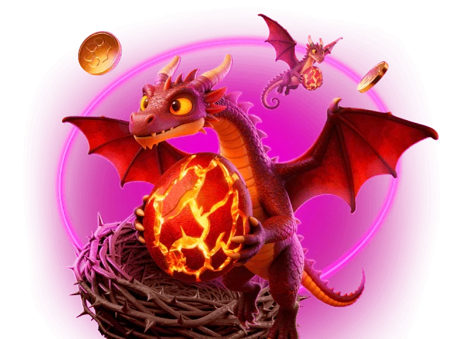 Red dragon guarding a glowing lava egg in a stone nest