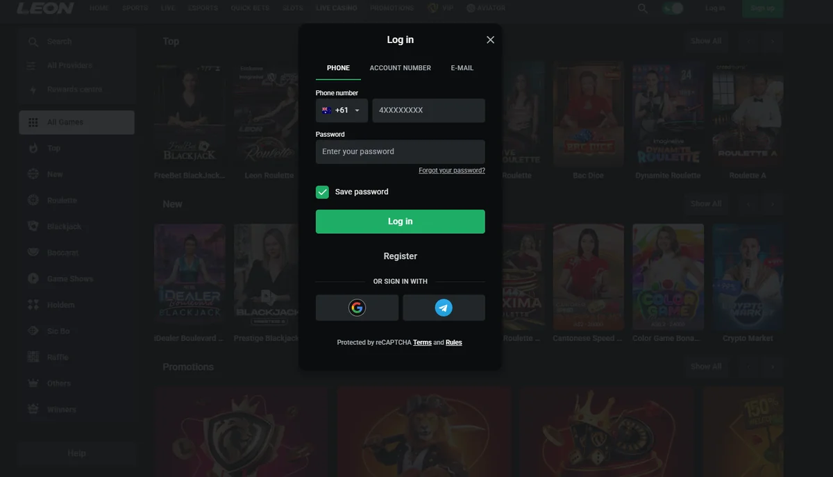 LEON Casino Login