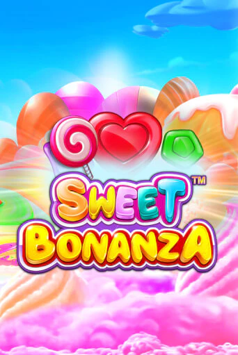 Sweet Bonanza pokie tile with lollipops and candy over pink clouds